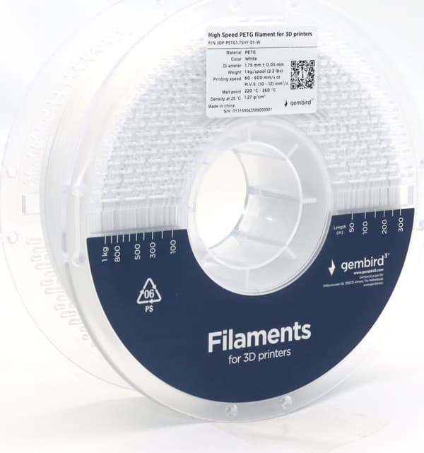 GEMBIRD Filament PETG High Speed vit 1.75 mm 1 kg