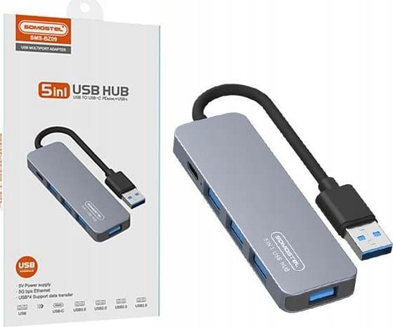 Adapter USB Canyon HOST ADAPTER USB-C SOMOSTEL SMS-BZ09 DEX PD 60W 1XTYP-C 1XUSB 3.0 3XUSB 2.0>
