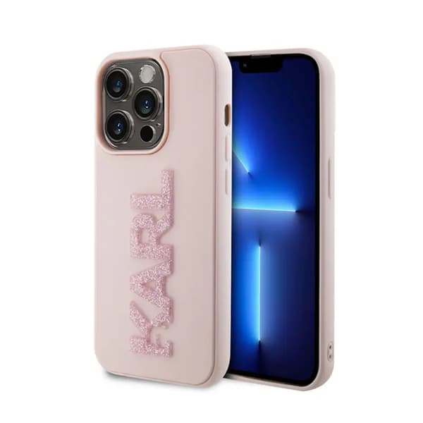 Original KARL LAGERFELD Hardcase KLHCP15X3DMBKCP för iPhone 15 PRO MAX (3D Logo Glitter / rosa)
