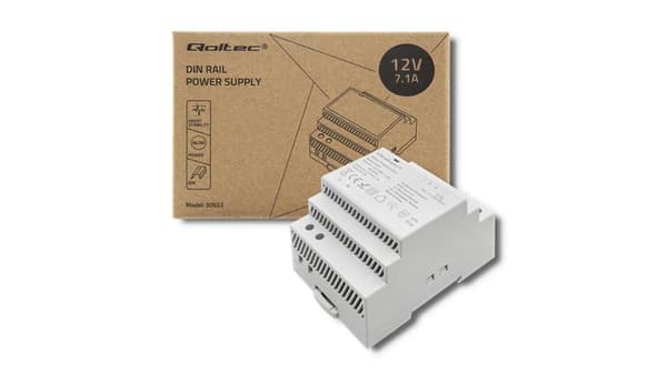 Qoltec DIN-skinne strømforsyning | 85,2W | 12V | 7,1A | Grå