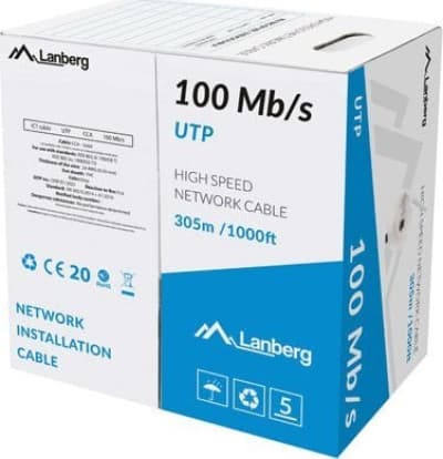 Lanberg UTP installationskabel, kat. 5e, ledning, CCA, 305m grå (LCU5-10CC-0305-S)