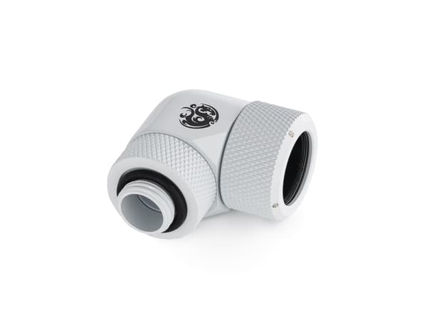 Bitspower Advanced Multi-Link Adapter-forbindelser 90 grader G1/4 tomme AG til hårdt rør 16 mm AD - drejelig, hvid