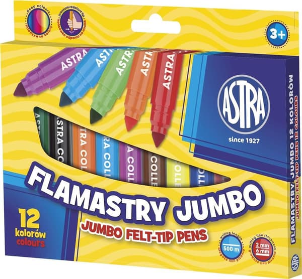 Jumbo tuschpenne 12 farver ASTRA