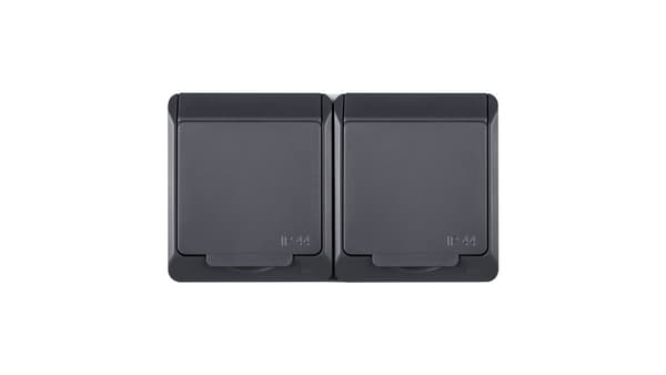 Elektro-Plast HERMES Dobbeltstik med/u 2P+J SCHUKO IP44 antracit 0325-07