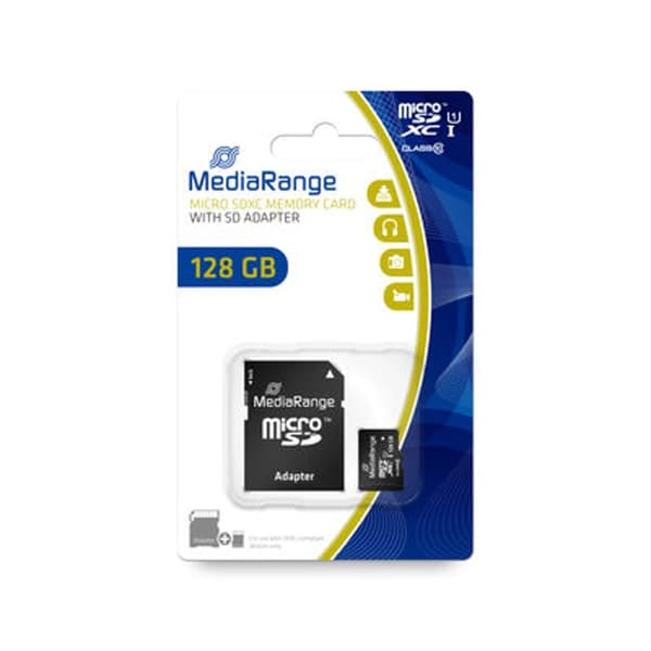 MicroSDXC-muistikortti MediaRange MR945 128GB Class 10 UHS-1 + SD-adapteri
