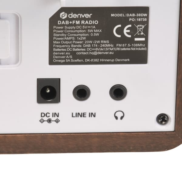 Radio DAB+/FM Denver DAB-30DW mörkt trä