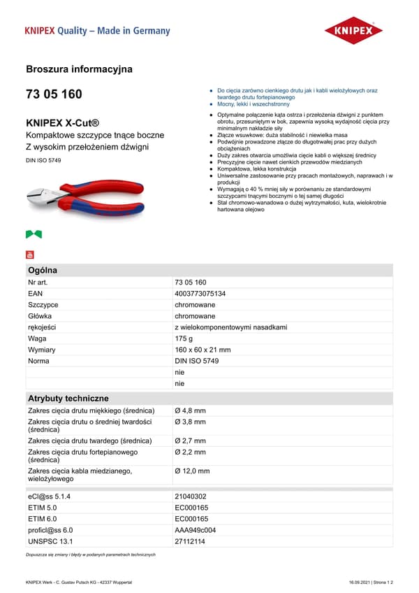 KNIPEX X-Cut kompakti sivuleikkuri