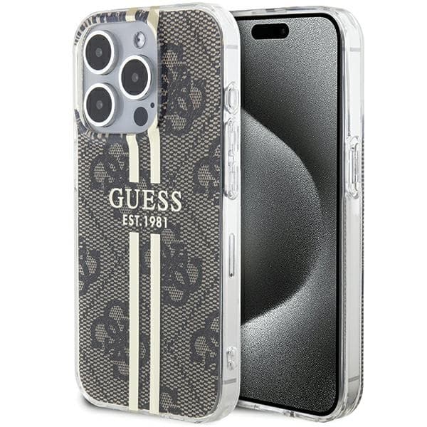 Original GUESS Hardcase GUHCP15MH4PSEGW för iPhone 15 Pro (4G Gold Stripe / brun)