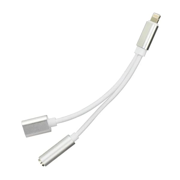 Adapter AUX 2i1 Lightning (han) til Lightning (hun) / Jack 3,5 mm (hun) sølv
