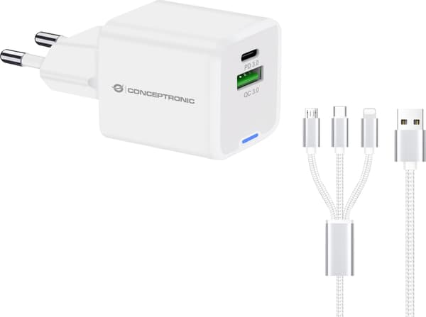 Oplader Conceptronic CONCEPTRONIC Ladegerät 2Port 33W,1xUSB-C,1xUSB-A +3-i-1 sort