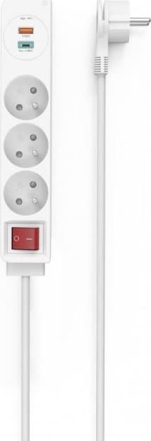 Hama Stikdåse 3 stik, 1 USB C, 1 USB A, hvid