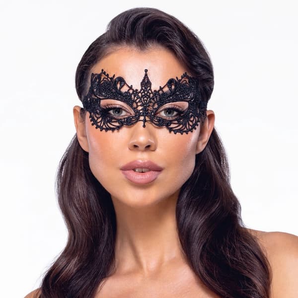 Cottelli Accessoires Sort Broderet Maske med Øjenåbninger, Justerbar Pasform