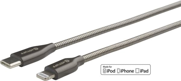 eSTUFF USB-C Lightning-kabel MFI 1m USB-C till 8-stifts lightning-kontakt Stål Stöder Apple snabbladdning med USB-C PD-strömadaptrar
