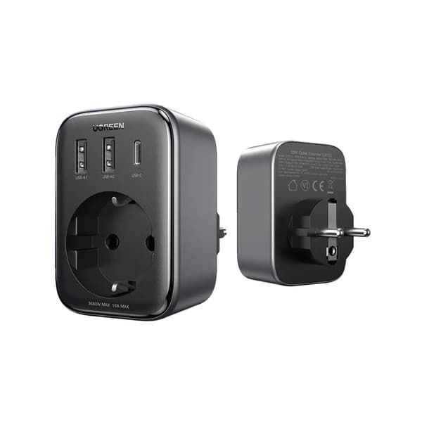 Seinälaturi 30W (2xUSB/USB C/AC) / Adapteri EU - EU 13A Ugreen CD314 - Musta