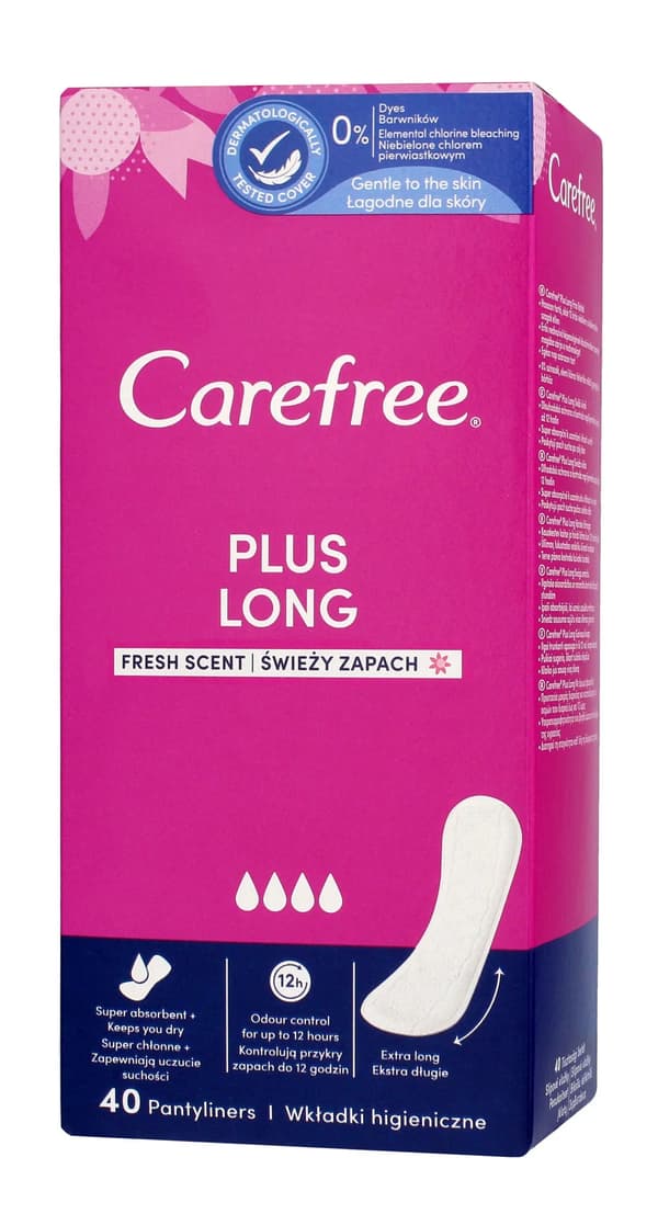 Carefree Plus Long -siteet, raikas tuoksu - 1 kpl - 40 kpl