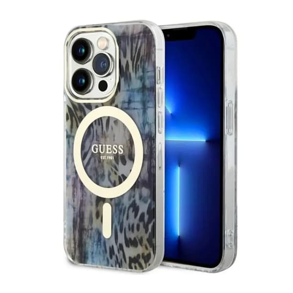 Guess GUHMP14XHLEOPWB iPhone 14 Pro Max 6.7\" Blå/Blå Hardcase Leopard MagSafe
