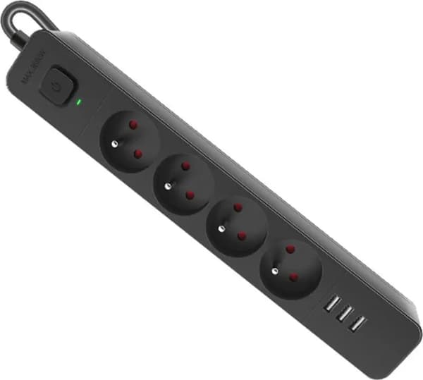 Strømskinne Defender SFS 4 stikdåser 1,5 m sort (99457)