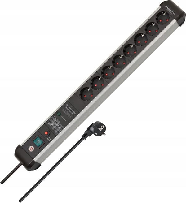 Premium-Protect-Line stikdåse 8-vejs (sort/aluminium, 3 meter, 60.000A overspændingsbeskyttelse)