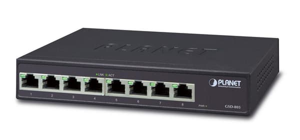 Planet 8-Port 1000Base-T Desktop Gigabit Ethernet Switch - Intern Strømforsyning