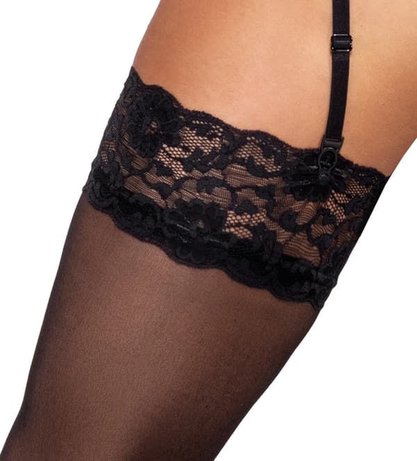 Cottelli LEGWARE Elegante Sorte Strømper med Bred Blondekant M 20 Denier