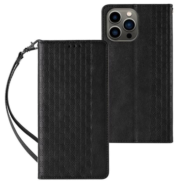 Magnet Strap Case til iPhone 13 Pro Pung Etui + Mini Nøglesnor Vedhæng Sort