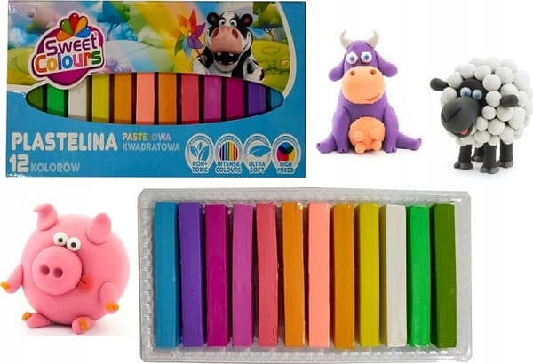 Plastilin firkantet pastel 12 farver