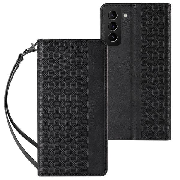 Magnetbånd etui til Samsung Galaxy S22+ (S22 Plus) taske pung + mini snor vedhæng sort