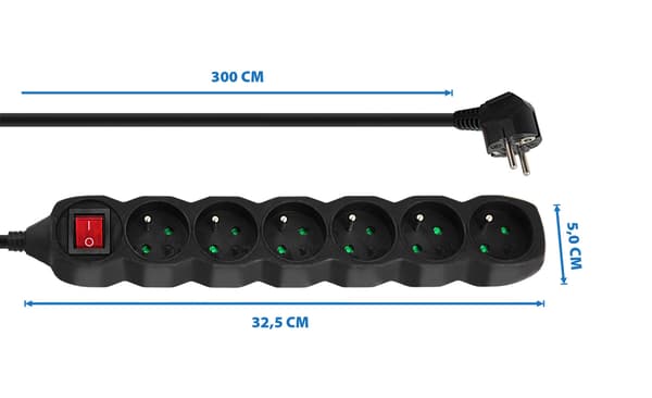 ESPERANZA STIKDÅSE 6 STIK KONTAKT 3M SORT