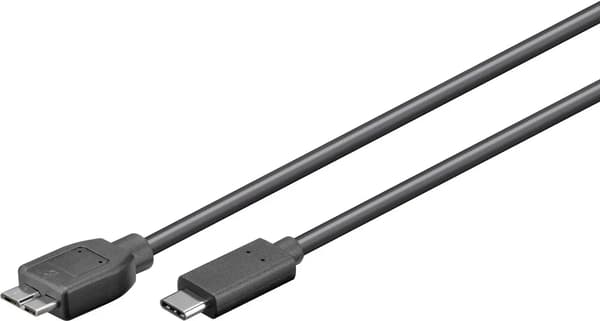 MicroConnect USB-C - USB 3.2 Gen 1 Micro B 1M musta, synkronointiin ja lataukseen, nopeus 5 Gbit/s. 4,5W
