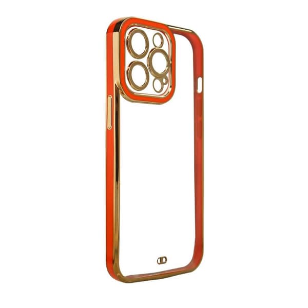 Fashion Case för iPhone 13 Pro Gold Frame Gel Cover Röd