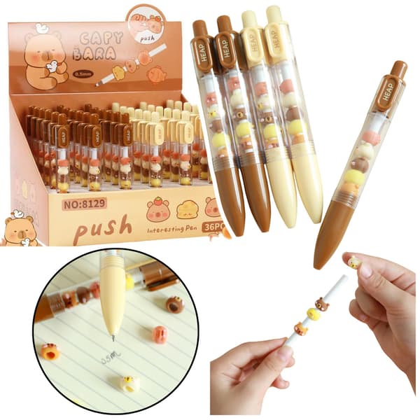 Kulspetspenna med kapybarafigur Brun Beige Svart Refill