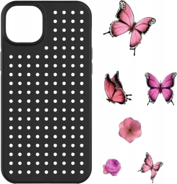 Pinit Cover Sæt Dynamic + Blomst/Sommerfugl Pin iPhone 14 6.1\" sort/sort design 1