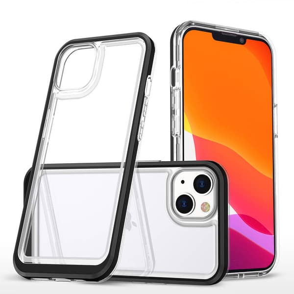 Klare 3i1 cover til iPhone 14 silikonecover med sort ramme