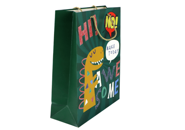 Grøn Dinosaur Papir Gavepose 32cm x 26cm x 10cm