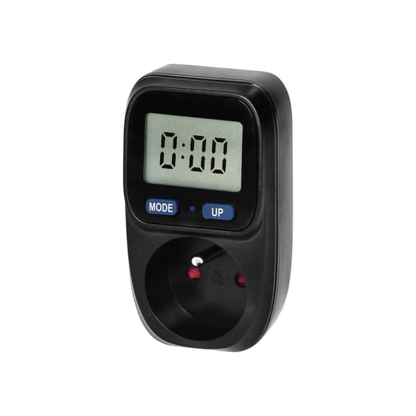 Wattmätare, energikalkylator med LCD-belyst display, svart