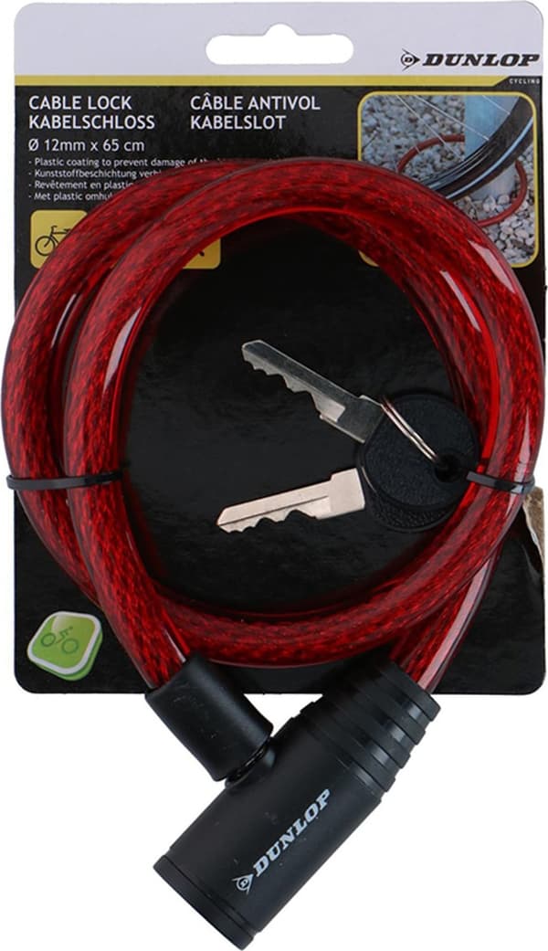 Dunlop - Cykellås spiralkey 65 cm (rød)