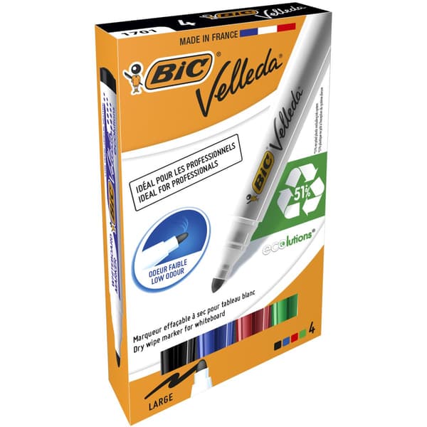 Marker Velleda mix 4farver, rund 904941 BIC