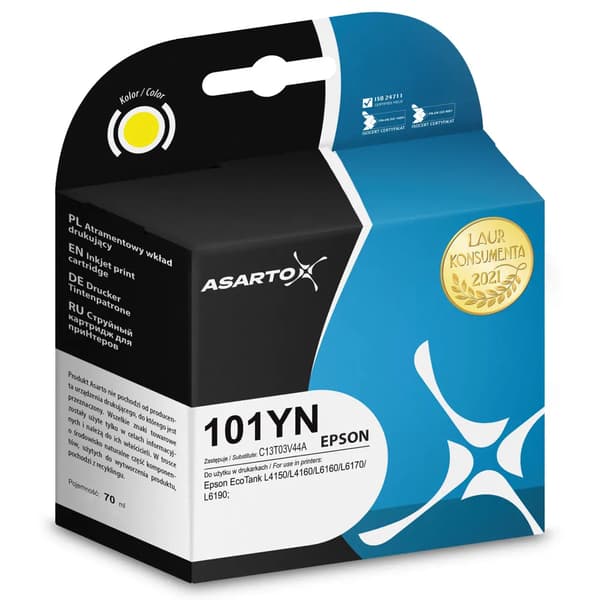 Asarto blækpatron Asarto til Epson 101YN | C13T03V44A | 70 ml | gul