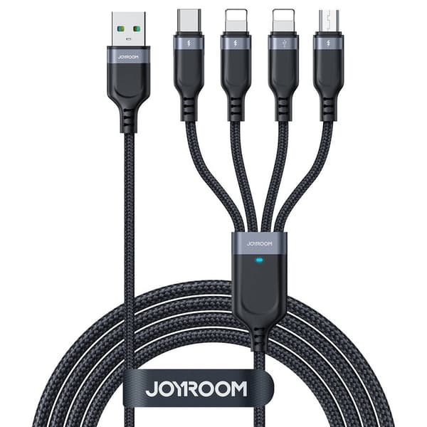 Joyroom Multi-Use Series S-A18 4i1 USB-A - USB-C / Lightning / Lightning / Micro-USB-kabel 1,2 m - Sort