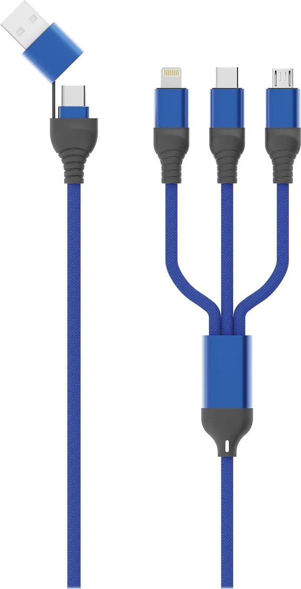 Kaapeli USB 2GO USB-A + USB-C - USB-C + MicroUSB + Lightning 1,2 m Sininen (797360)