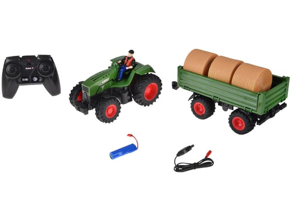 Fjärrstyrd traktor med släp + höbalar traktorförare RC0717