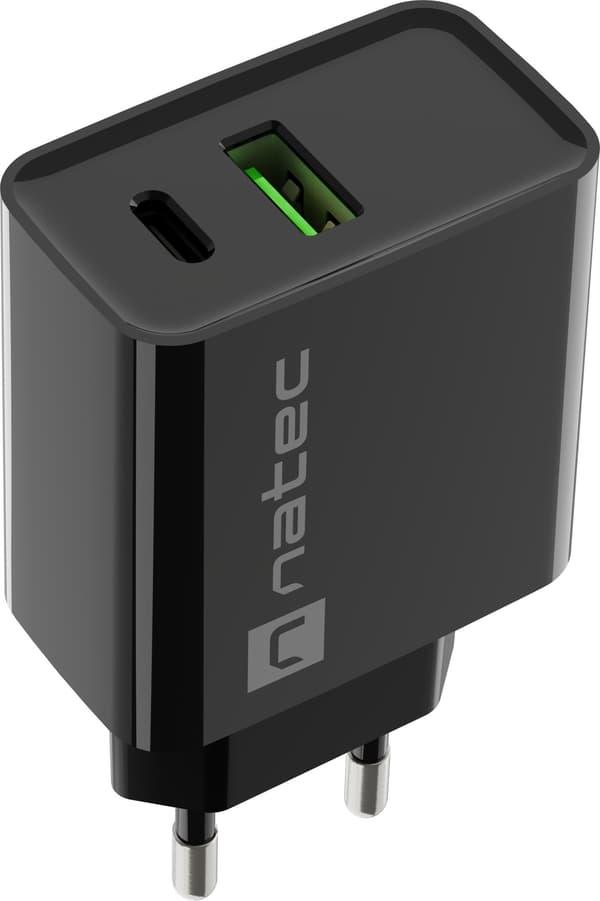 NATEC RIBERA NETVÆRKSLADER 1X USB-A + 1X USB-C 20W SORT NUC-2062