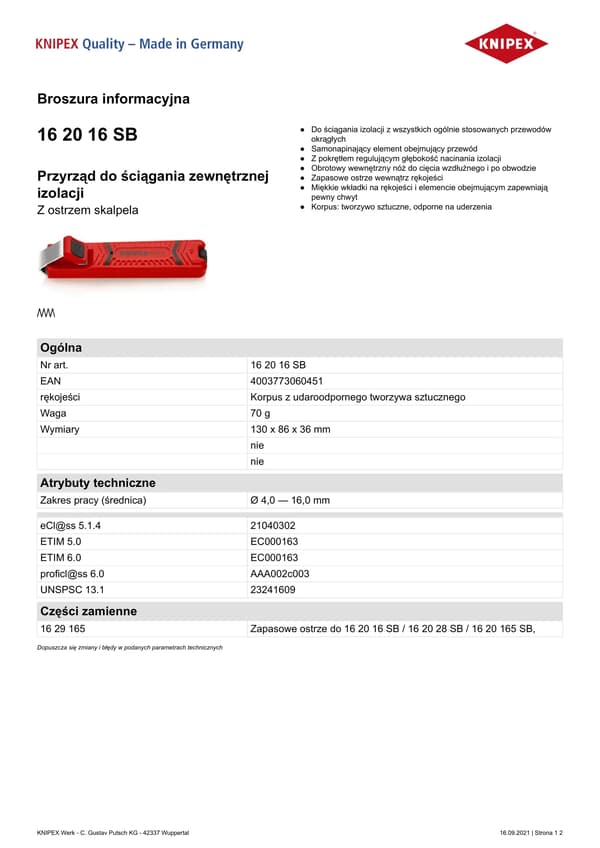 Knipex udvendig isoleringstrækker (162016SB)