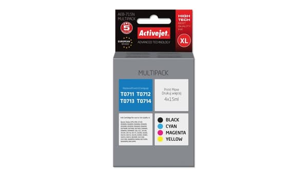 Activejet AEB-715N blækpatron (erstatning for Epson T0715; Supreme; 4 x 15 ml; sort, rød, blå, gul)