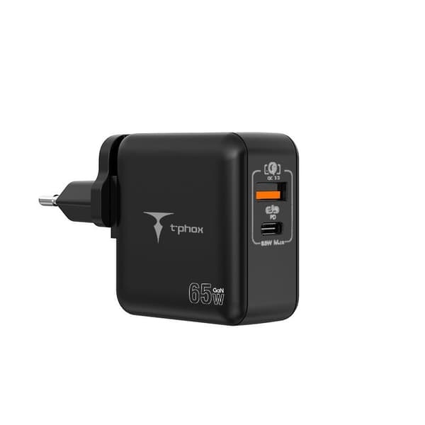 Batterioplader T-Phox LAD SIEC T-PHOX MEGA T-PP09 GAN PD 65W USB/USB-C SORT