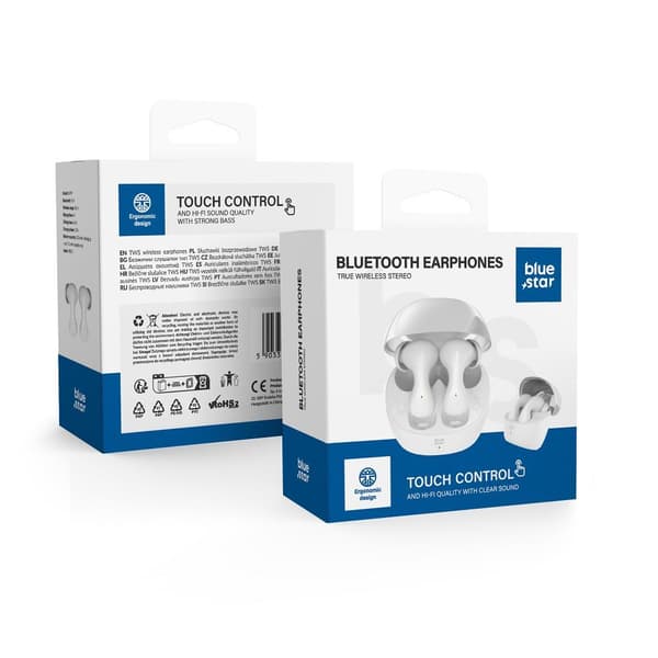 Blue Star trådløse stereo TWS BK92 hovedtelefoner hvide