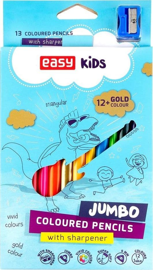 Jumbo trekantede blyanter 13 farver EASY