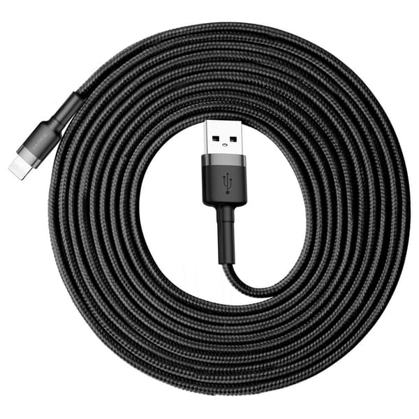 Baseus Lightning Cafule-kabel, 2A, 3m Grå/Sort (CALKLF-RG1)