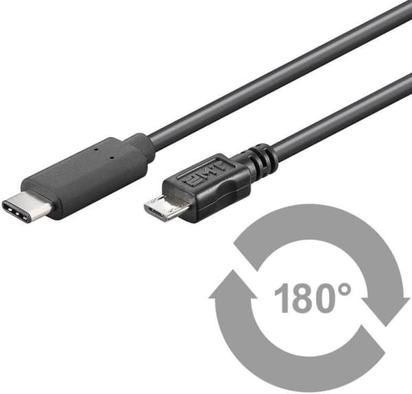 MicroConnect USB-C til USB2.0 Micro B 1M Sort, til synkronisering og opladning, hastighed på 0,48 Gbs. 2,5W