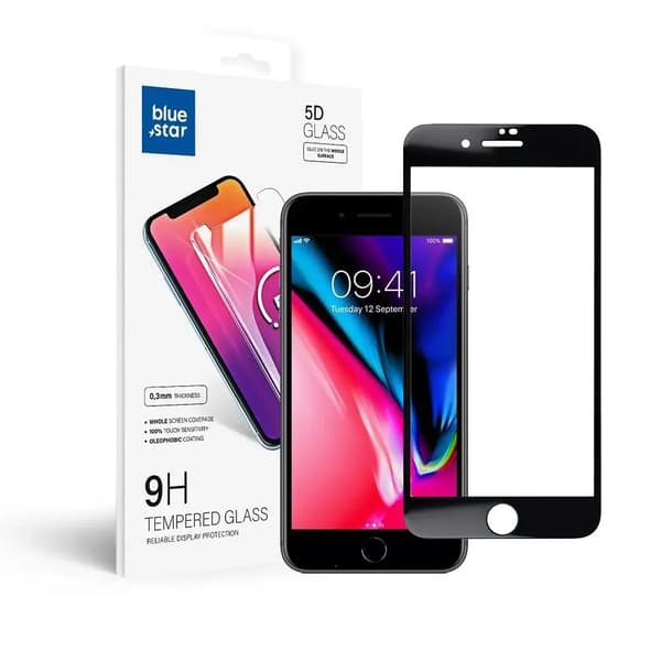 Blue Star 5D hærdet glas - til iPhone 7/8 Plus (full glue) sort
